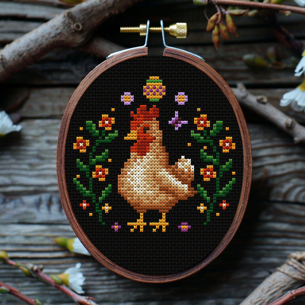 Rustic Chicken Cross Stitch Pattern  Vintage Farmhouse Embroidery For Spring  Easter Decor 5