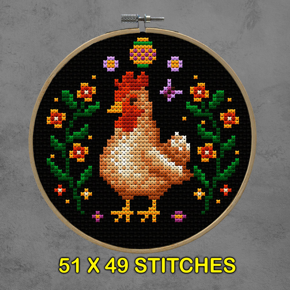Rustic Chicken Cross Stitch Pattern  Vintage Farmhouse Embroidery For Spring  Easter Decor 2