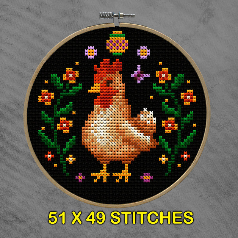 Rustic Chicken Cross Stitch Pattern  Vintage Farmhouse Embroidery For Spring  Easter Decor 2