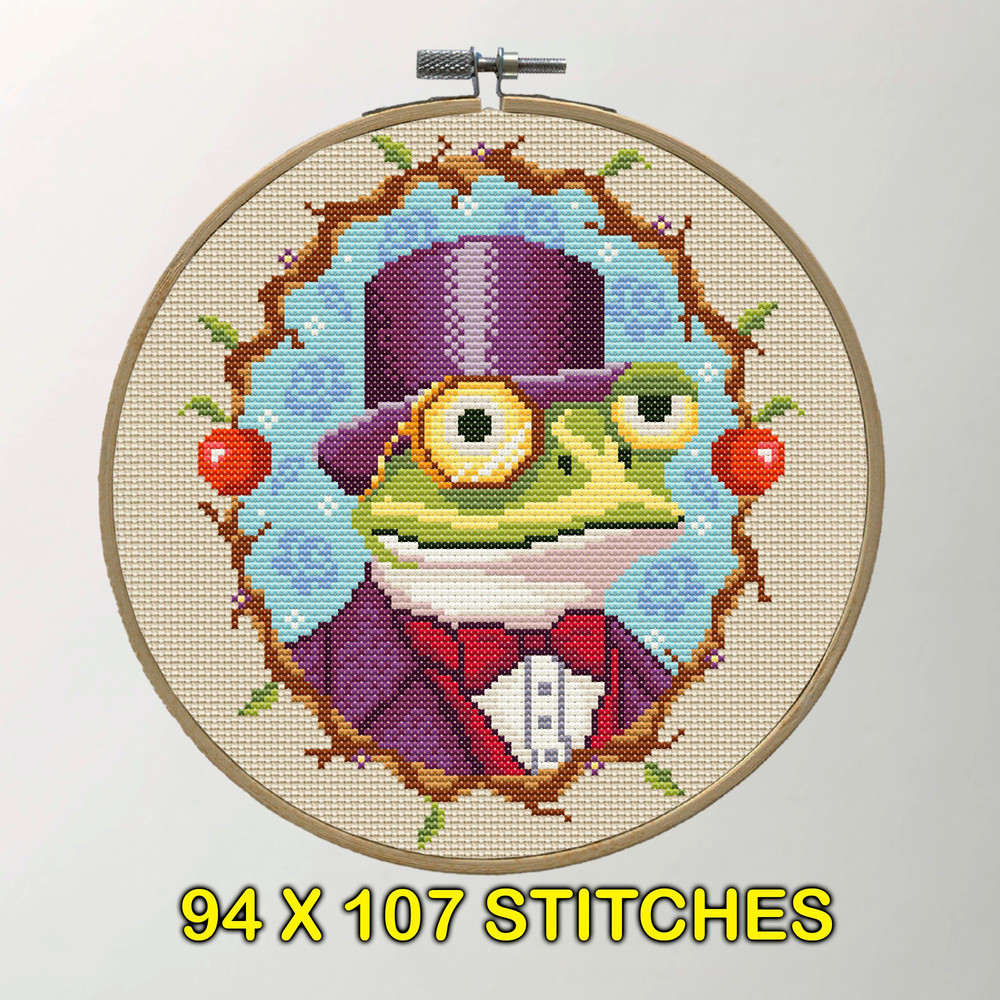 Victorian Frog Cross Stitch Pattern  Whimsical Steampunk Toad Embroidery Design 2