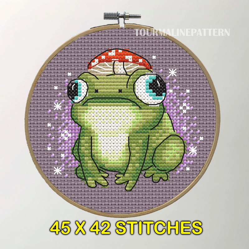 Magical Frog Cross Stitch Pattern Whimsical Cottagecore Embroidery With Toadstool Hat 2