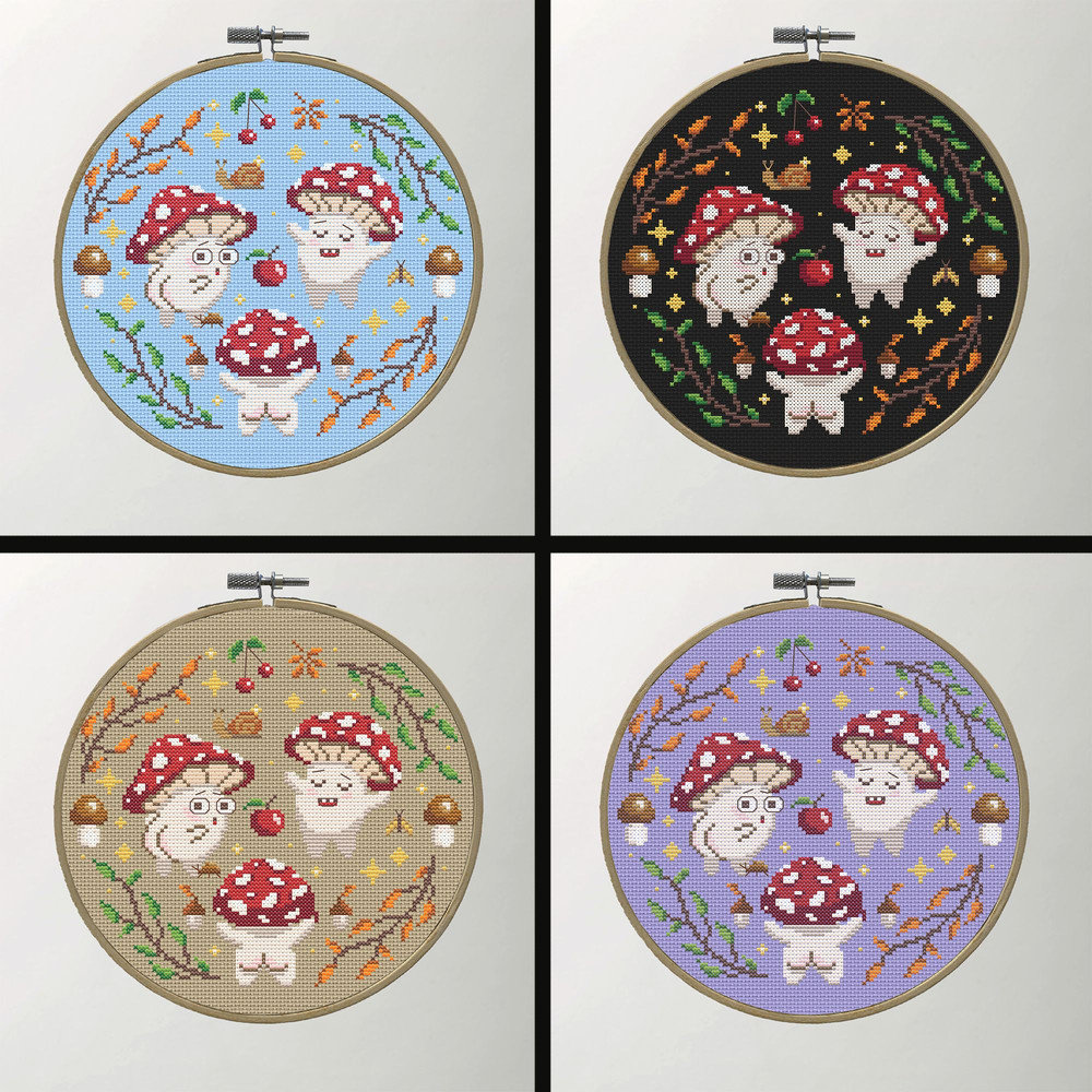 Toadstool Friends Cross Stitch Pattern  Whimsical Cottagecore Embroidery With Cute Mushrooms 5