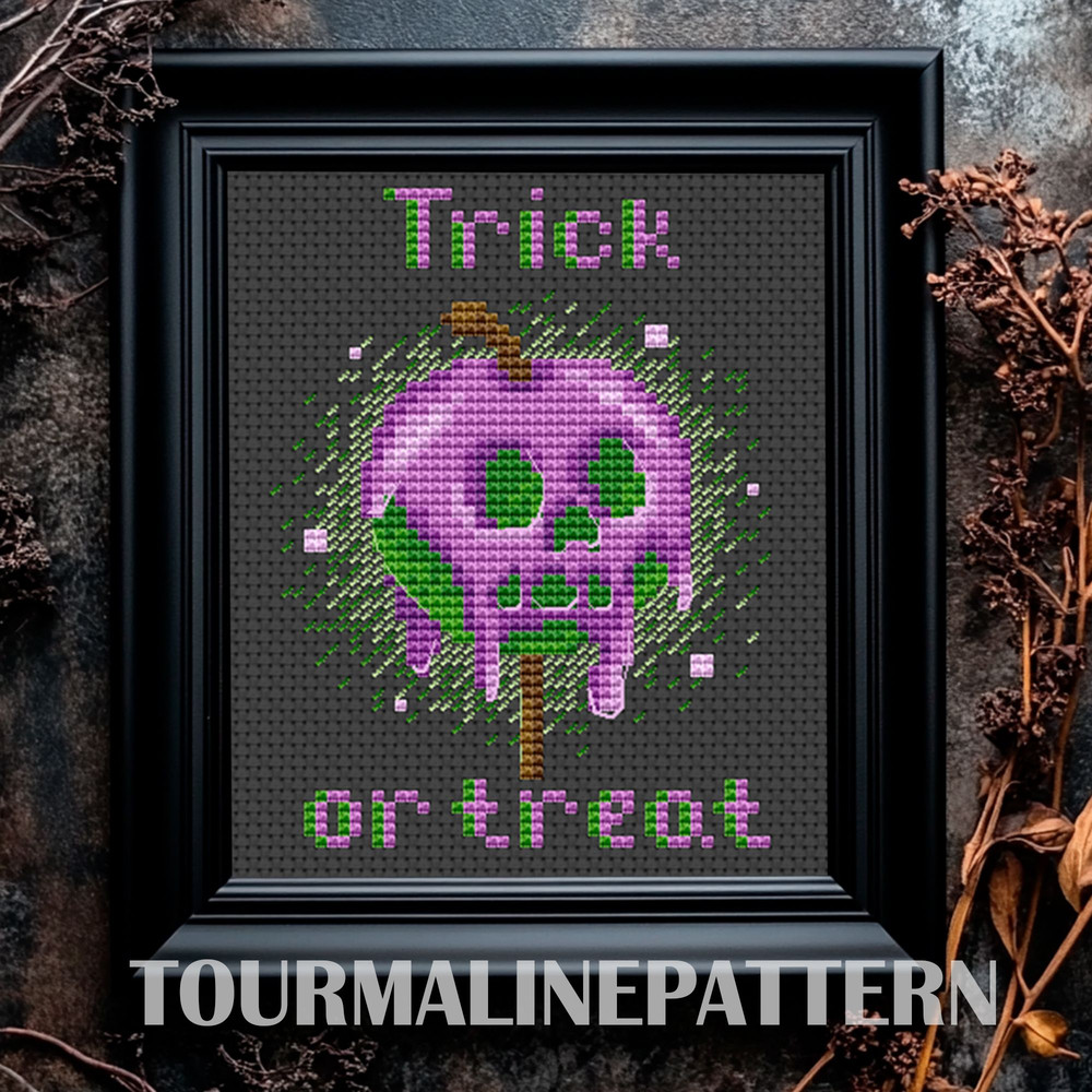 Poison Apple Cross Stitch Pattern Spooky Halloween Embroidery For Gothic Decor 0