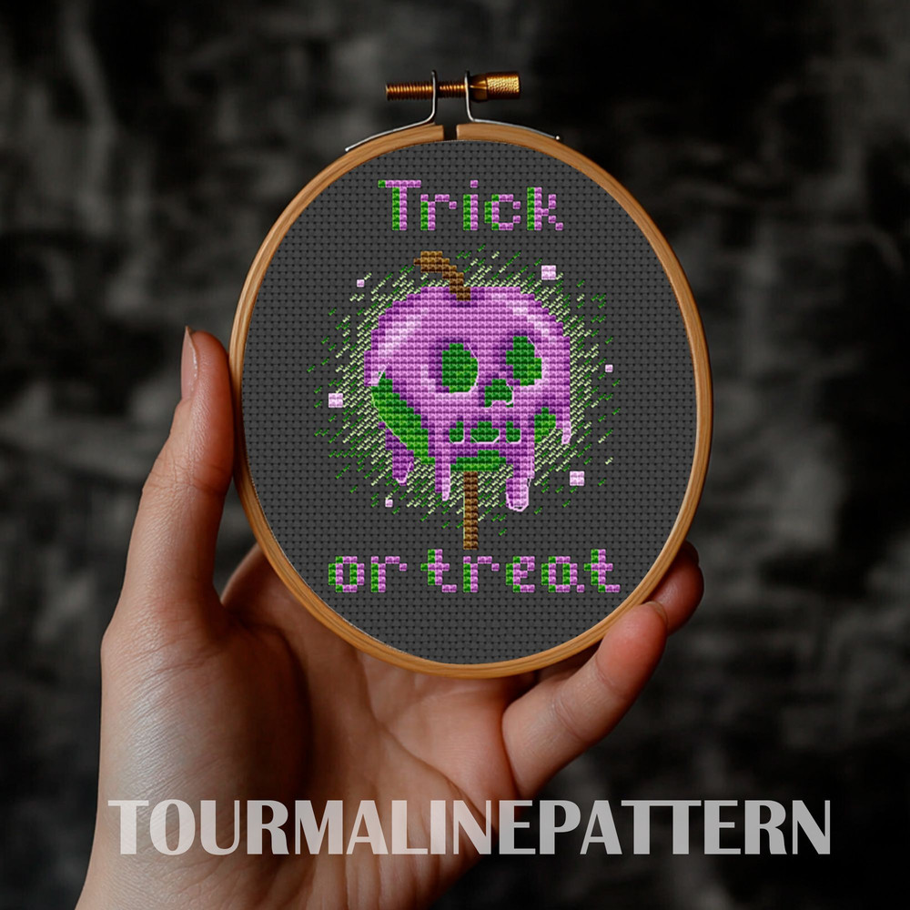 Poison Apple Cross Stitch Pattern Spooky Halloween Embroidery For Gothic Decor 5