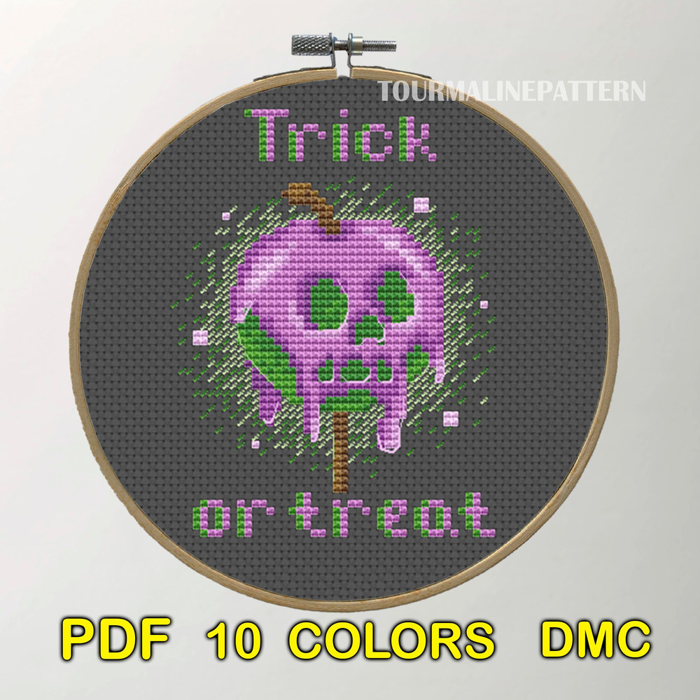 Poison Apple Cross Stitch Pattern Spooky Halloween Embroidery For Gothic Decor 1