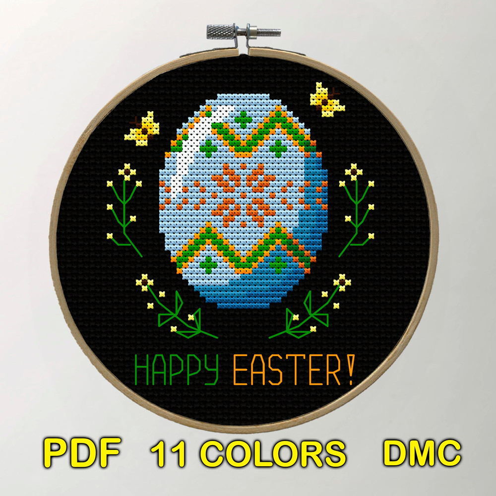 Happy Easter Cross Stitch Pattern  Traditional Folk Easter Egg Embroidery Design 1