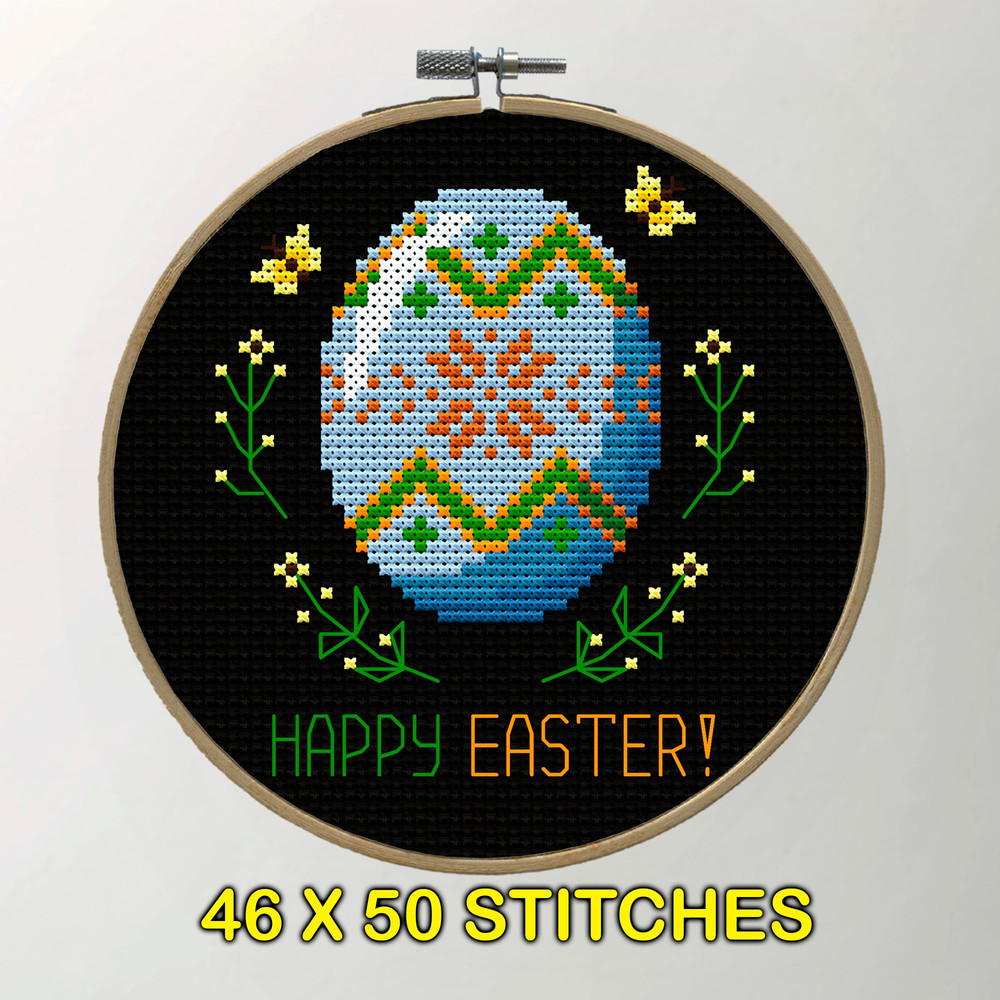 Happy Easter Cross Stitch Pattern  Traditional Folk Easter Egg Embroidery Design 2