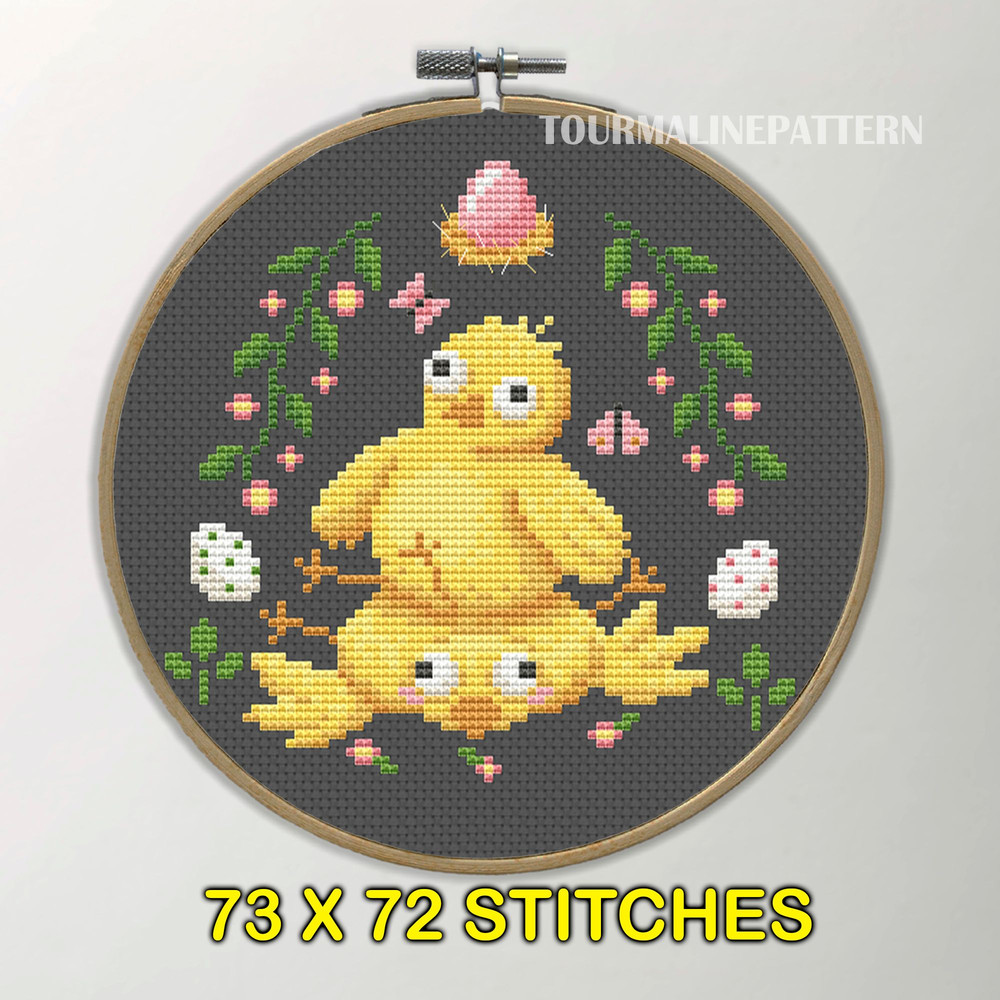 Funny Easter Chicks Cross Stitch Pattern  Whimsical Spring Embroidery Design 2