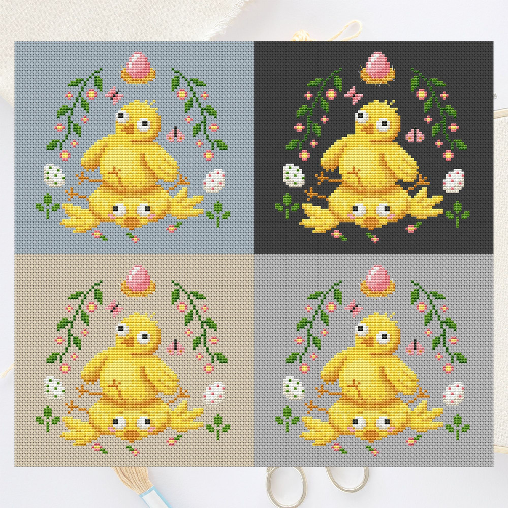 Funny Easter Chicks Cross Stitch Pattern  Whimsical Spring Embroidery Design 5