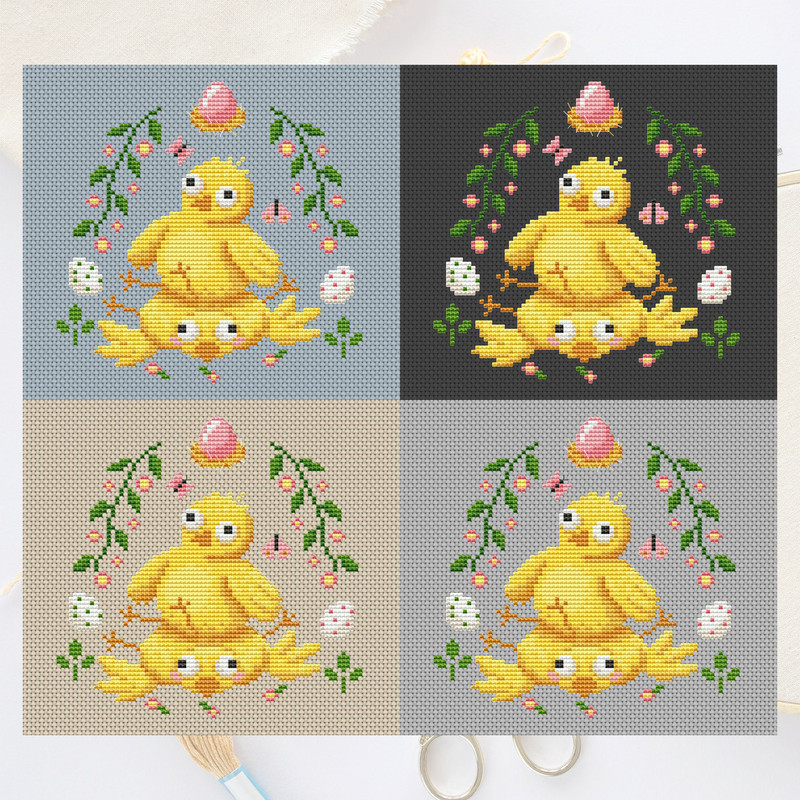 Funny Easter Chicks Cross Stitch Pattern  Whimsical Spring Embroidery Design 5