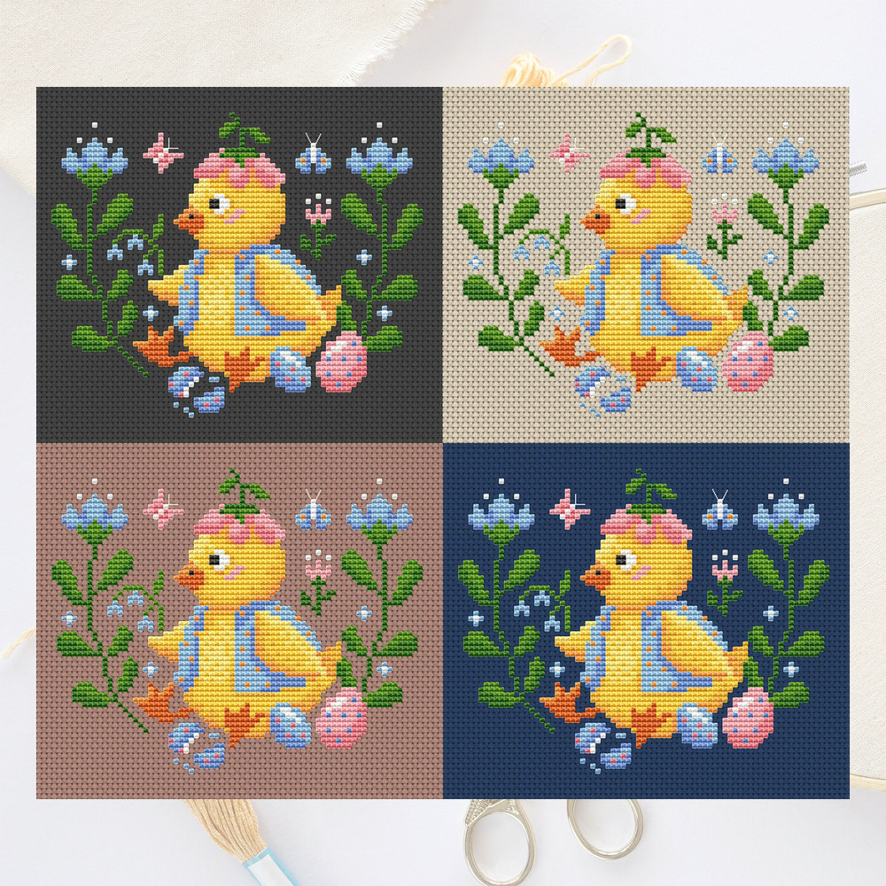 Spring Chick Cross Stitch Pattern  Adorable Easter Duckling Embroidery Design 5