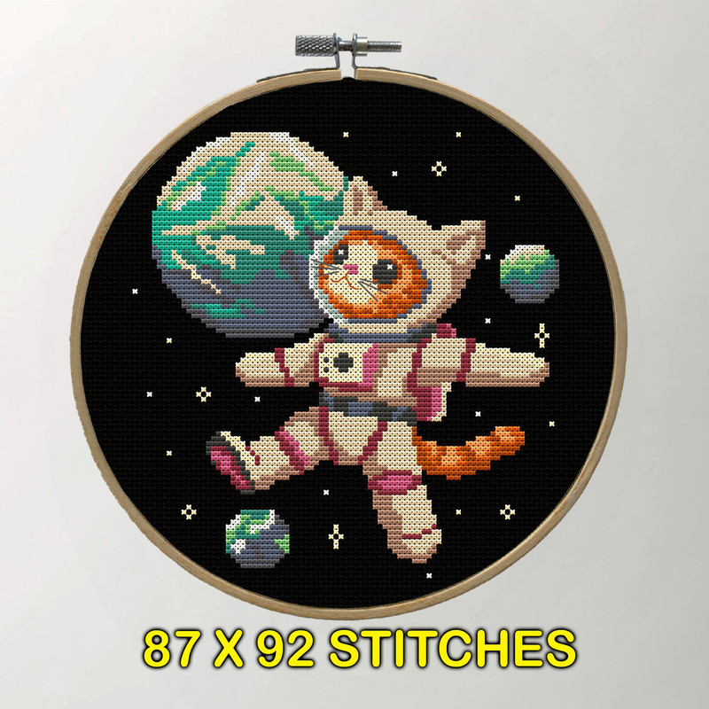 Floating Astronaut Cat Cross Stitch Pattern  Space Kitten Embroidery PDF 2
