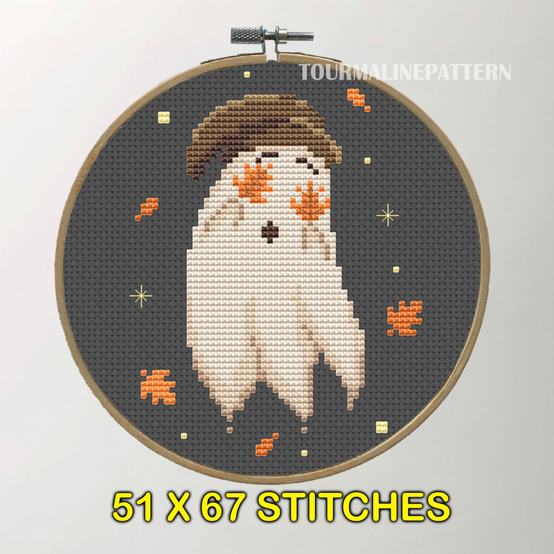 Autumn Ghost Cross Stitch Pattern  Cozy Fall Halloween Embroidery PDF 2
