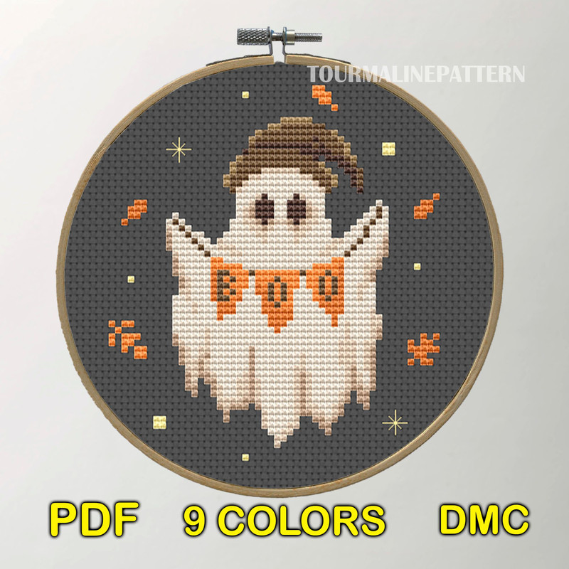 Boo Ghost Cross Stitch Pattern Cute Halloween Embroidery PDF For Spooky Fall Decor 1