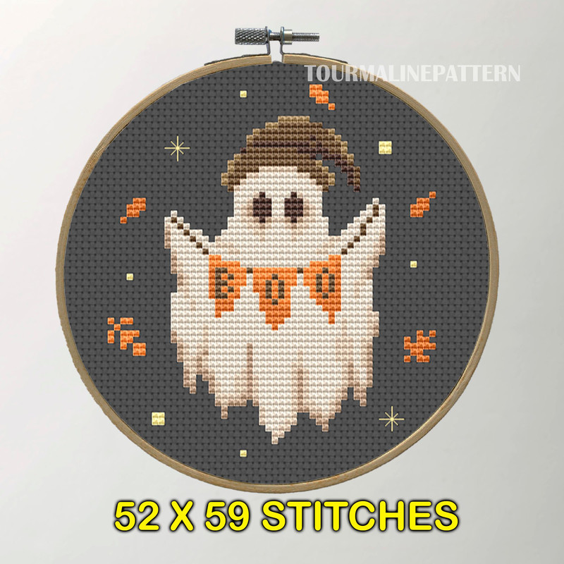 Boo Ghost Cross Stitch Pattern Cute Halloween Embroidery PDF For Spooky Fall Decor 2