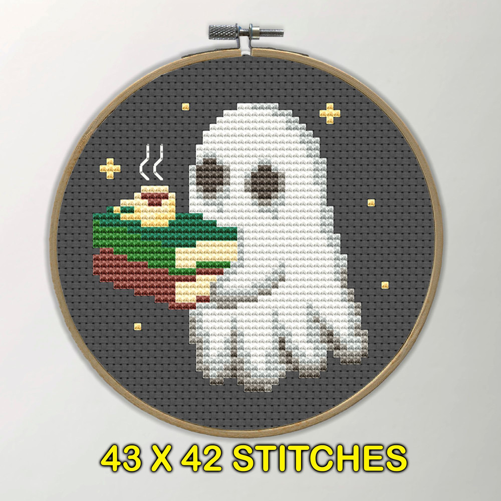 Cozy Ghost Cross Stitch Pattern  Autumn Books And Coffee Embroidery 2