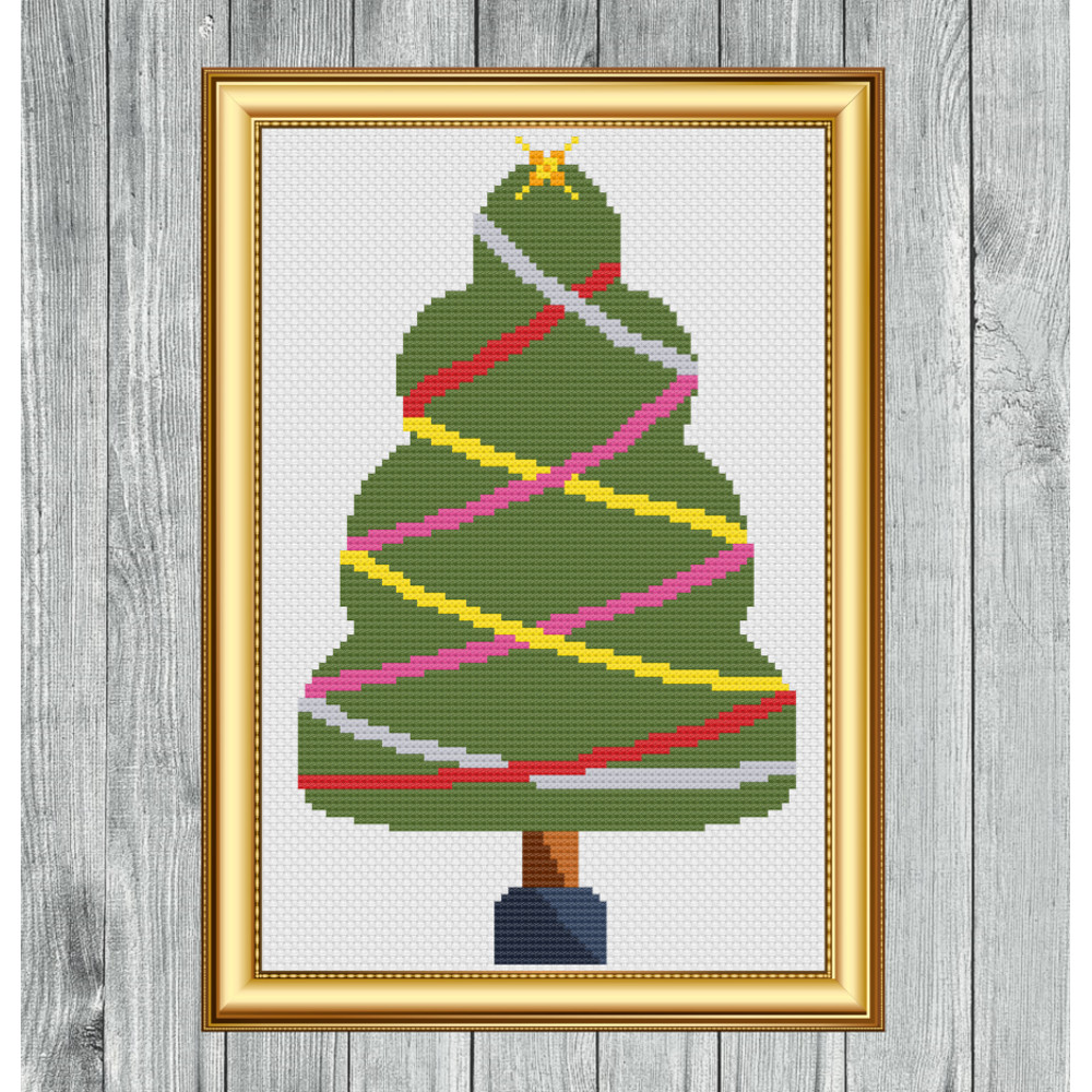 Christmas Tree with Tinsel Cross Stitch Gold Frame.jpg