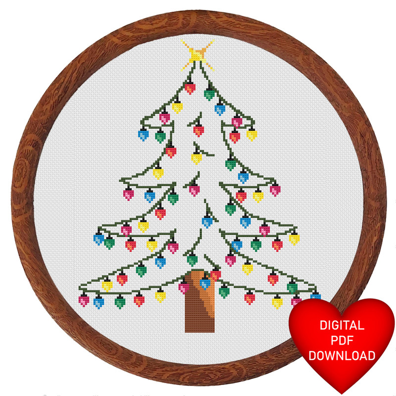 Christmas Tree Lights Cross Stitch Hoop.jpg