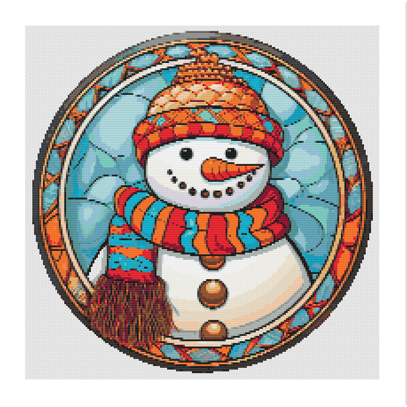 Stained Glass Style Carrot Nose Snowman Cross Stitch.jpg