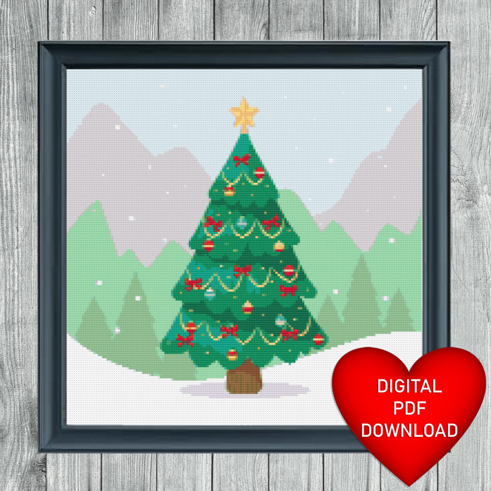 Christmas Tree Cross Stitch Blue Heart Frame.jpg