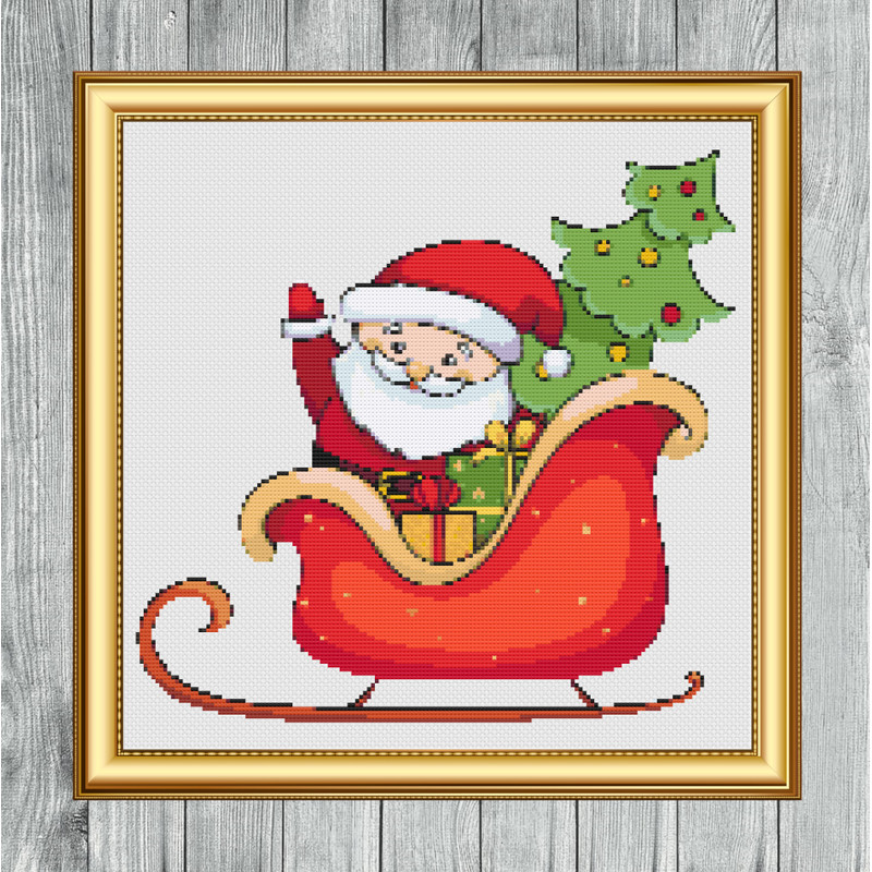 Christmas Sleigh Cross Stitch Gold Frame.jpg
