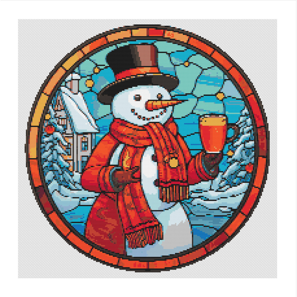 Stained Glass Style Snowman Mulled Wine Cross Stitch.jpg