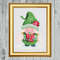 Christmas Present Gnome Cross Stitch Gold Frame.jpg