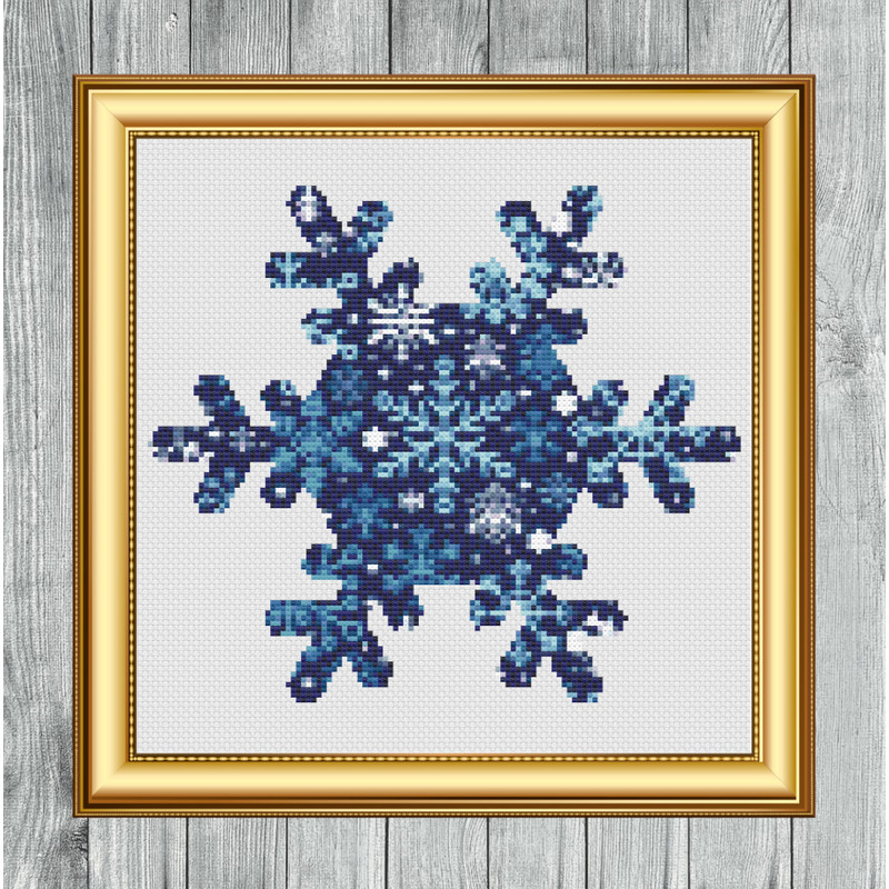 Blue Snowflake Cross Stitch Gold Frame.jpg