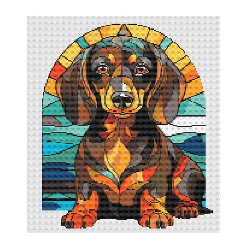 Brown Dachshund Dog Stained Glass Style Cross Stitch.jpg
