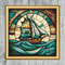 Ship at Sea Stained Glass Window Cross Stitch Gold Frame.jpg