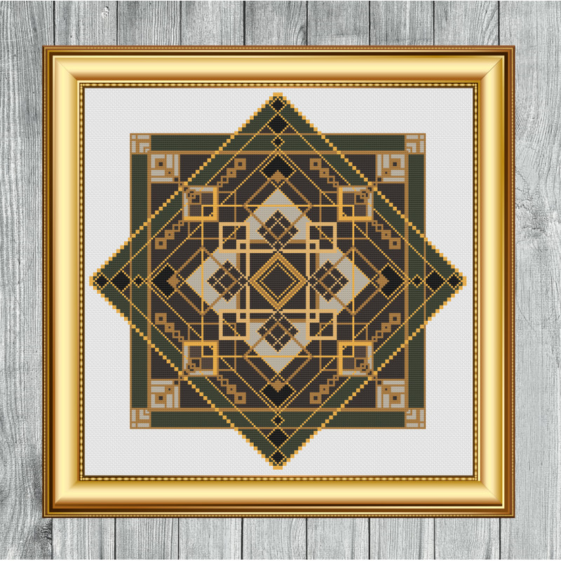 Art Deco Pattern 01 Cross Stitch Gold Frame.jpg