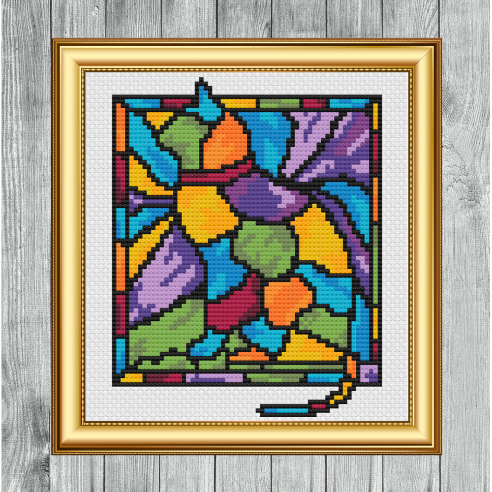 Colourful Cat Cross Stitch Gold Frame.jpg