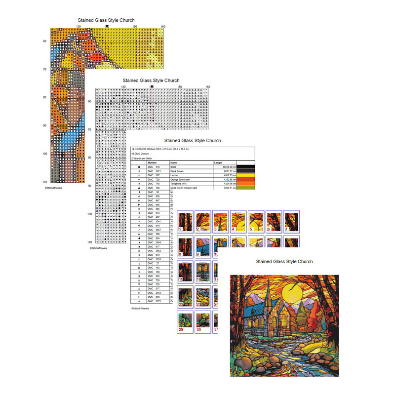 Stained Glass Style Church in the Woods Cross Stitch Pages.jpg