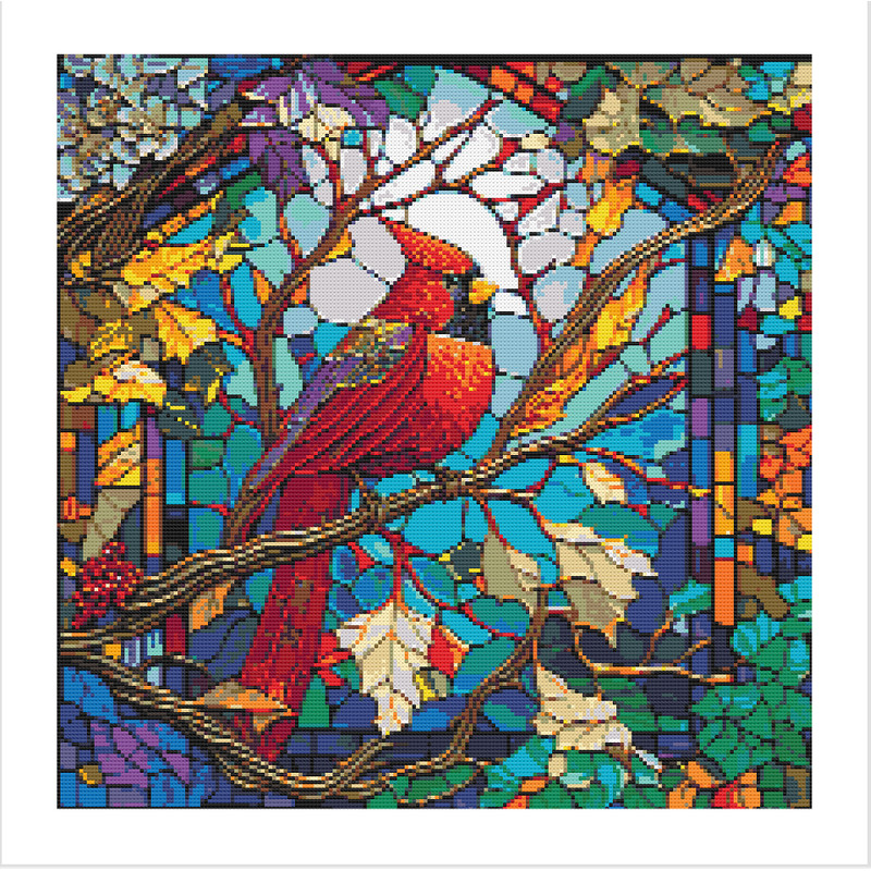 Cardinal Bird Stained Glass Window Cross Stitch.jpg