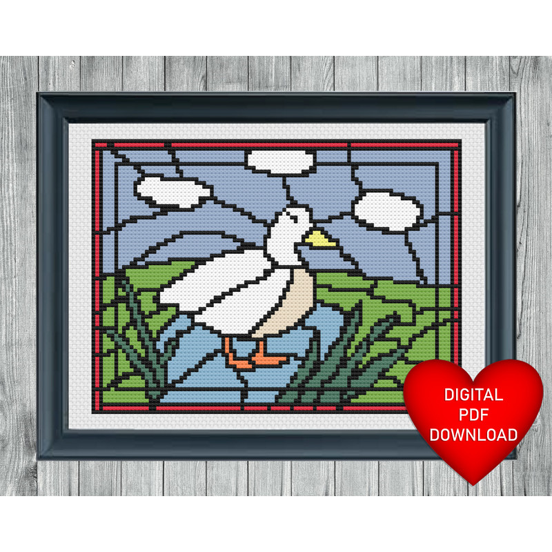 Duck and Pond Cross Stitch Blue Heart Frame.jpg