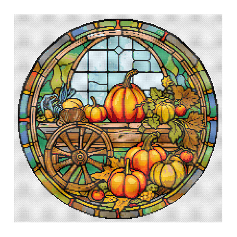 Stained Glass Style Pumpkin Cart Cross Stitch.jpg