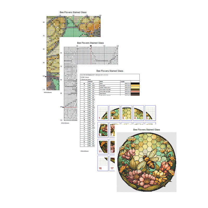 Bee Flowers Stained Glass Cross Stitch Pages.jpg