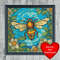 Bee Stained Glass Window Cross Stitch Blue Frame Heart.jpg