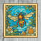 Bee Stained Glass Window Cross Stitch Gold Frame.jpg