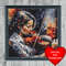 Girl Playing Violin Oil Painting Style Cross Stitch Blue Frame.jpg