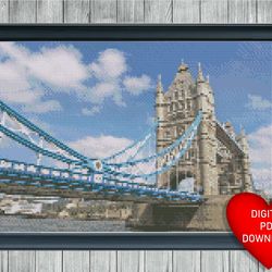 tower bridge london england, cross stitch pattern, instant pdf download, x stitch pattern, 14ct aida, embroidery, dmc
