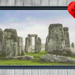 stonehenge cross stitch pattern, instant pdf download, x stitching, 14ct aida, embroidery thread, dmc thread, salisbury