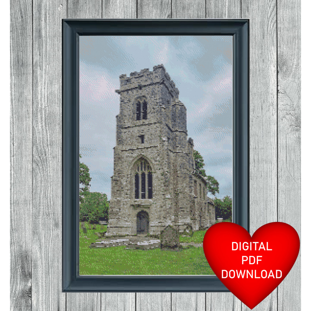 St Michaels Church Baddesley Clinton Cross Stitch Blue Frame.jpg