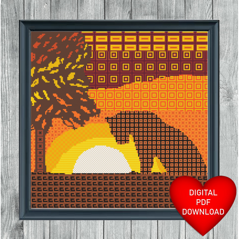 Tiger Silhouette African Print Style Cross Stitch Blue Heart Frame.jpg