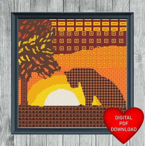 Tiger Silhouette in an African Print Style Cross Stitch Pattern, Instant PDF Download, 14ct Aida, Embroidery Thread, DMC