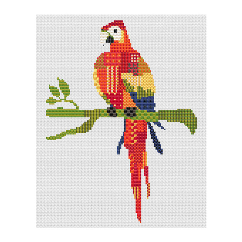 Red Patchwork Parot Cross Stitch.jpg