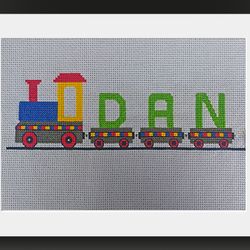 cross stitch pattern, letter name train with full alphabet, instant pdf download, x stitching, 14ct aida, embroidery
