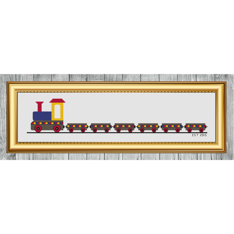 Letter Train Cross Stitch Gold frame.jpg