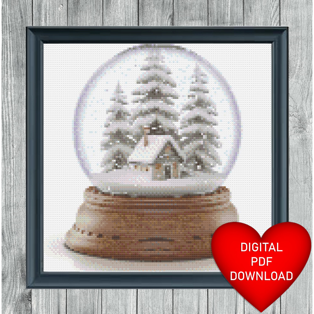 Christmas Tree Snow Globe Cross Stitch Blue Heart Frame.jpg