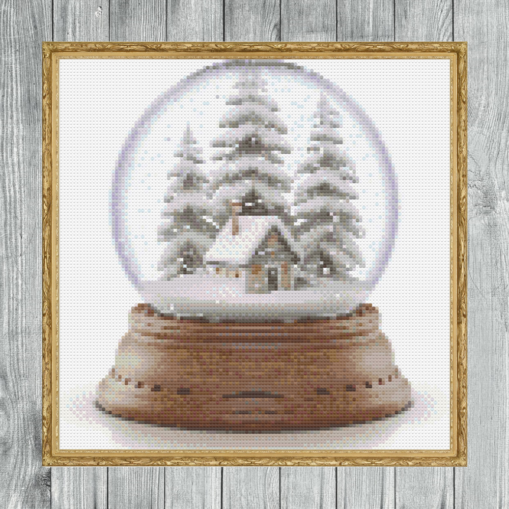 Christmas Tree Snow Globe Cross Stitch Gold Frame.jpg